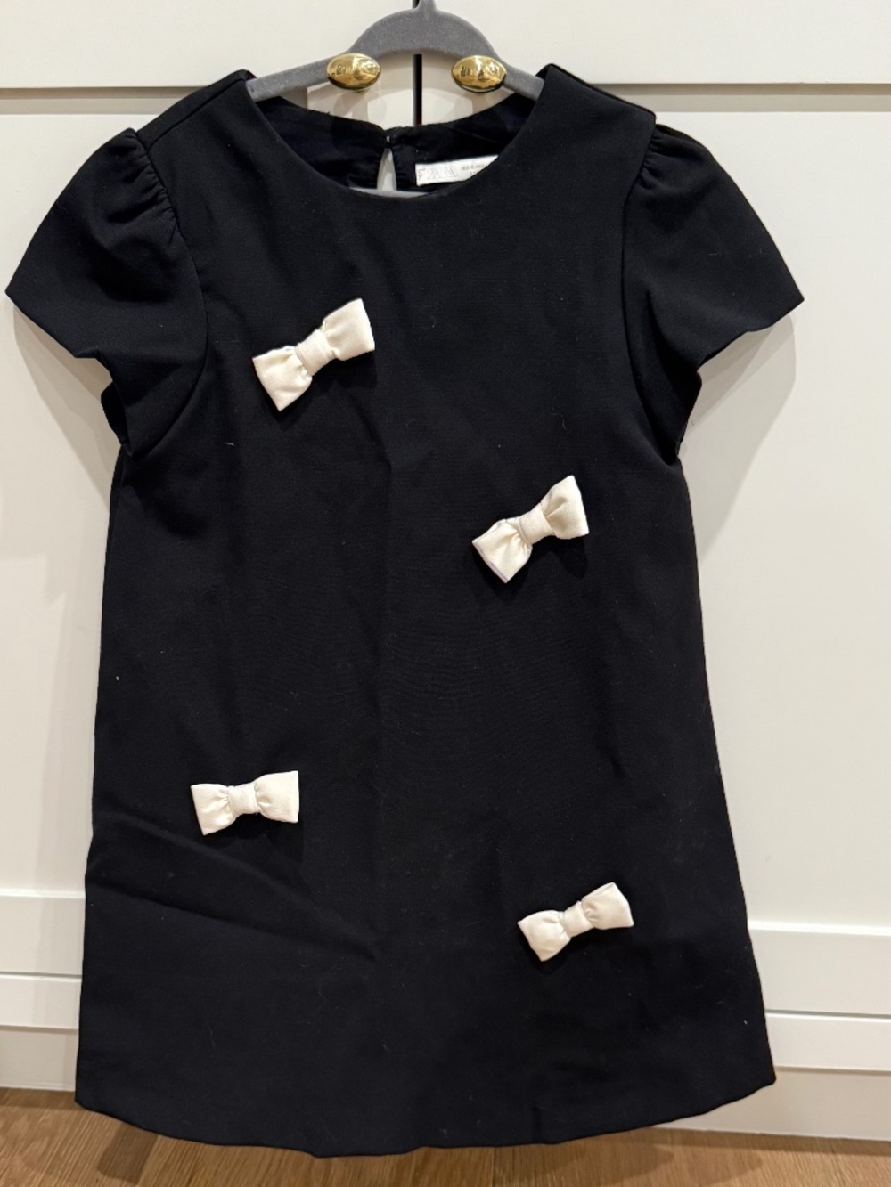Zara Girls Black Dress with White Bows Size 6